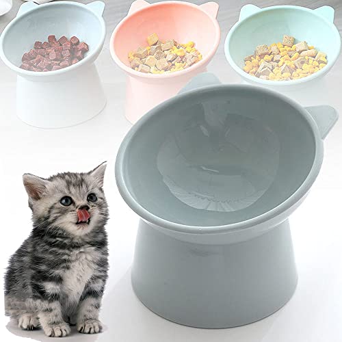 Ergonomic Cat Bowl, Katzenfutter- und Wassernapf-Set, Anti-Erbrechen-Katzenfutternäpfe, geneigte erhöhte Schalen für Katzen, kleine Hunde (Grey,Cat) von LUOCY