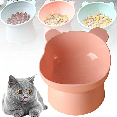 Ergonomic Cat Bowl, Katzenfutter- und Wassernapf-Set, Anti-Erbrechen-Katzenfutternäpfe, geneigte erhöhte Schalen für Katzen, kleine Hunde (Pink,Bear) von LUOCY