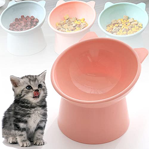 Ergonomic Cat Bowl, Katzenfutter- und Wassernapf-Set, Anti-Erbrechen-Katzenfutternäpfe, geneigte erhöhte Schalen für Katzen, kleine Hunde (Pink,Cat) von LUOCY