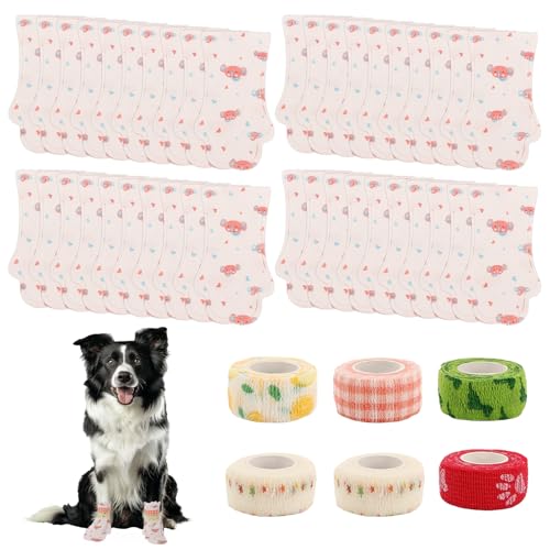 Einweg-Hundeschuhe für Pfotenschutz, 40 Stück Haustierschuhe & 6 Rollen verstellbare selbstklebende Bandage, Hundeschuhe für heißen Gehweg, Wandern, Erholung, Pfotenschutz für mittelgroße und große Einweg-Hundeschuhe für Pfotenschutz, 40 Stück Haustierschuhe & 6 Rollen verstellbare selbstklebende Bandage, Hundeschuhe für heißen Gehweg, Wandern, Erholung, Pfotenschutz für mittelgroße und große von LUODAKA