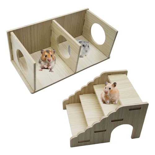 Hamstertunnel mit 2 Kammern und Kletterleiterbrücke aus Holz, mit Leiter für syrische Zwerghamster, Rennmäuse oder andere kleine Haustiere Hamstertunnel mit 2 Kammern und Kletterleiterbrücke aus Holz, mit Leiter für syrische Zwerghamster, Rennmäuse oder andere kleine Haustiere von LUODAKA