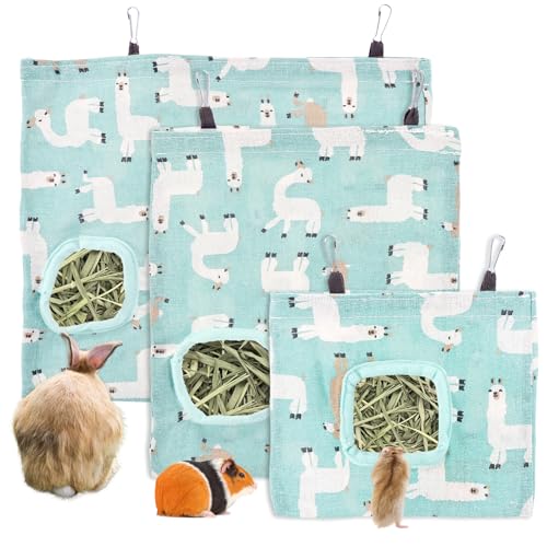 Heubeutel für Kaninchen, 1 & 2 & 3 Löcher, zum Aufhängen, Meerschweinchen, Heubeutel, waschbar, für Kaninchen, Chinchillas, Hamster, kleine Haustiere und Tiere, 3 Größen, 3 Stück von LUODAKA