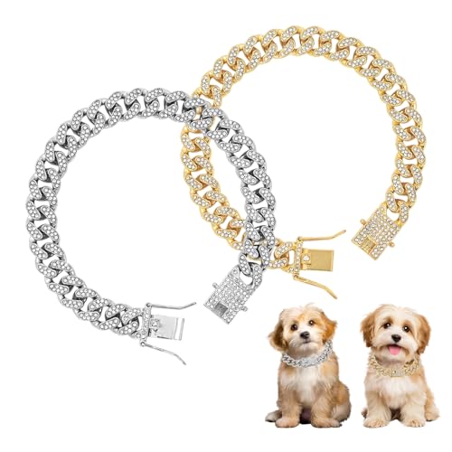 Hundehalsband, kubanisches Gliederhalsband, 12,5 mm breit, Metall, Haustier-Halskette für große, mittelgroße und kleine Hunde, Katzen (Gold/Silber, 25,4 cm) von LUODAKA