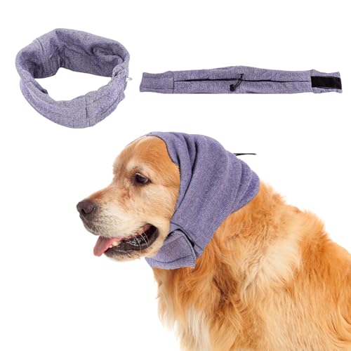LUODAKA Hundeohrenschützer Lärmschutz, verstellbare leise Ohren für Hunde, kein Schütteln Hundekopfwickel für Angst, Donner, Blitz, Feuerwerk (Hellviolett, L) von LUODAKA