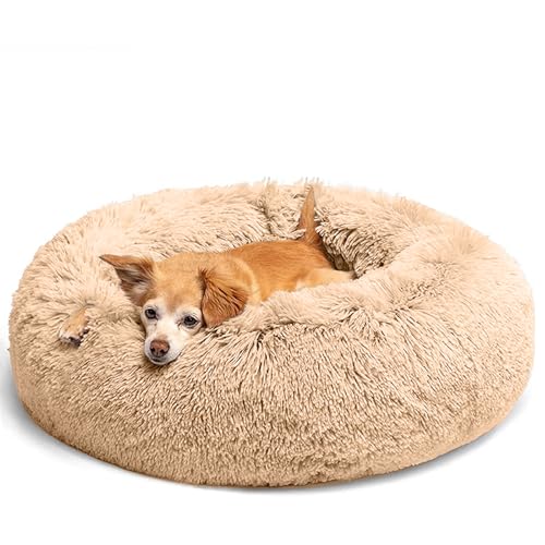 LUOJINYI Hundebett Flauschig, Hundekissen Rund Haustierbett Donut Katzenbett Waschbar mit rutschfestem Boden für große, mittelgroße & kleine Hunde, 70 cm, Kamel von LUOJINYI