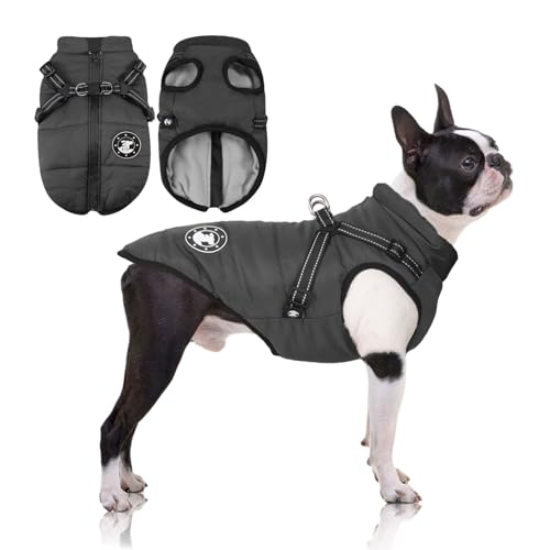 LUOWAN Hundemantel Wasserdicht, Hundemantel Französische Bulldogge, Warme Weste mit Hundegeschirr, Verschiedene Größen,Hundejacke für Kleine Hunde von LUOWAN