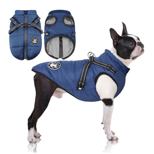 LUOWAN Hundemantel Wasserdicht, Hundemantel Französische Bulldogge, Warme Weste mit Hundegeschirr, Verschiedene Größen,Hundejacke für Kleine Hunde von LUOWAN