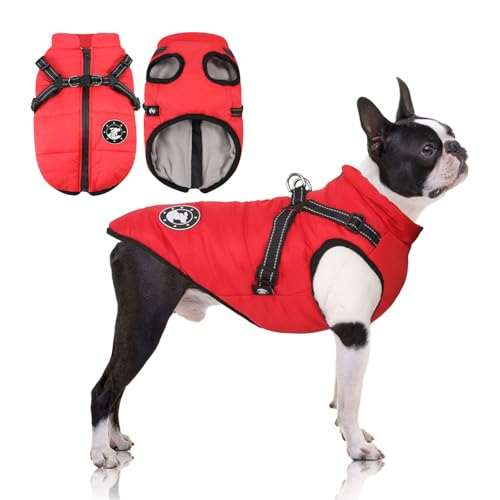 LUOWAN Hundemantel mit Geschirr Hundemantel Winter Hundemantel für Kleine Hunde Hundemantel Wasserdicht Hundejacke Maschinen Waschbarer Reflektierender Streifen Design Haltbarer D-Ring von LUOWAN