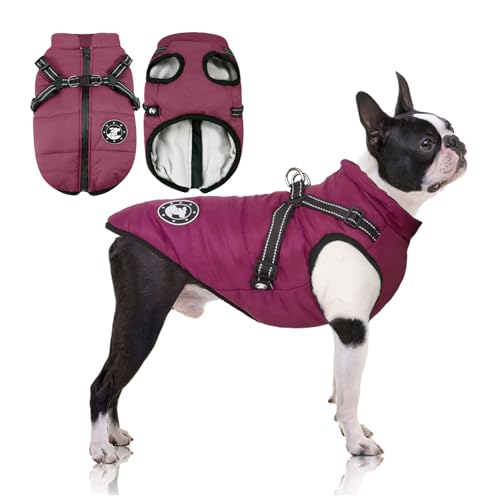 LUOWAN Hundemantel mit Geschirr Hundemantel Winter Hundemantel für Kleine Hunde Hundemantel Wasserdicht Hundejacke Maschinen Waschbarer Reflektierender Streifen Design Haltbarer D-Ring von LUOWAN