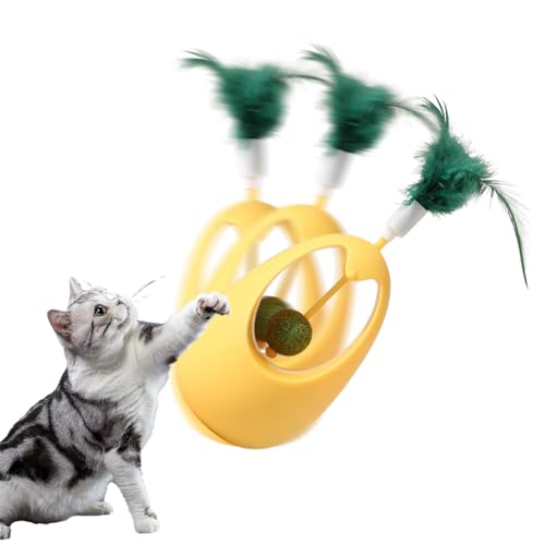 LUPATDY Katzen Spielzeug,Interaktives Katzenspielzeug - Katzenspielzeug Beißstange,360° Tumbler Interaktives Katzenspielzeug - 3 in 1 interaktives Spielzeug,Katzenstab für Katzen mit Katzenmi (Gelb) von LUPATDY