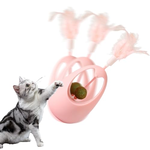 LUPATDY Katzen Spielzeug,Interaktives Katzenspielzeug - Katzenspielzeug Beißstange,360° Tumbler Interaktives Katzenspielzeug - 3 in 1 interaktives Spielzeug,Katzenstab für Katzen mit Katzenmi (Pink) von LUPATDY
