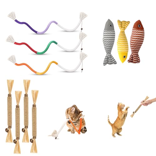 LURICO Katzenspielzeug – Katzenspielzeug Selbstbeschäftigung mit 4 Katzenminze Sticks, 3 Katzenminze Fisch & 3 Kauschnüren – Reduziert Ängste & fördert die Zahnpflege LURICO Katzenspielzeug – Katzenspielzeug Selbstbeschäftigung mit 4 Katzenminze Sticks, 3 Katzenminze Fisch & 3 Kauschnüren – Reduziert Ängste & fördert die Zahnpflege von LURICO