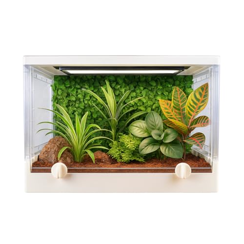 LURMMUE Faltbares Reptilien-Terrarium, 43,2 cm × 30,5 cm × 25,4 cm – tragbarer, transparenter Habitat-Tank mit Fronttür und Belüftung, einfache Montage für Geckos, Eidechsen, Schlangen, Schildkröten von LURMMUE