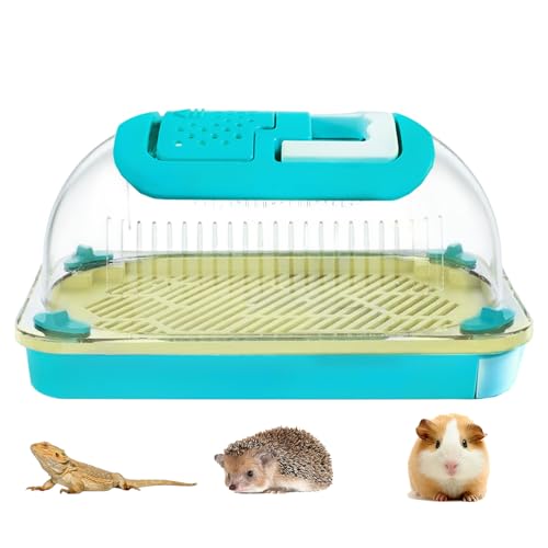 LURMMUE Tragbare Kleintiertragetasche mit Klarsichtdeckel - Belüftete Reise-Lebensraumbox mit Griff, Futteranschluss & Reinigungsschale für Hamster, Eidechsen, Einsiedlerkrebse, Insekten von LURMMUE