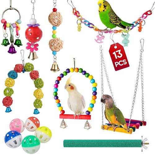 13 Stück Vogelspielzeug für Sittiche, Wellensittich Spielzeug, Vogelkäfig, Vogel Spielzeug, Vogelkäfig-Zubehör, Bird Toys, Hängematte für Sittiche, Liebesvögel, Finken und Andere kleine Haustiere 13 Stück Vogelspielzeug für Sittiche, Wellensittich Spielzeug, Vogelkäfig, Vogel Spielzeug, Vogelkäfig-Zubehör, Bird Toys, Hängematte für Sittiche, Liebesvögel, Finken und Andere kleine Haustiere von LURNODY