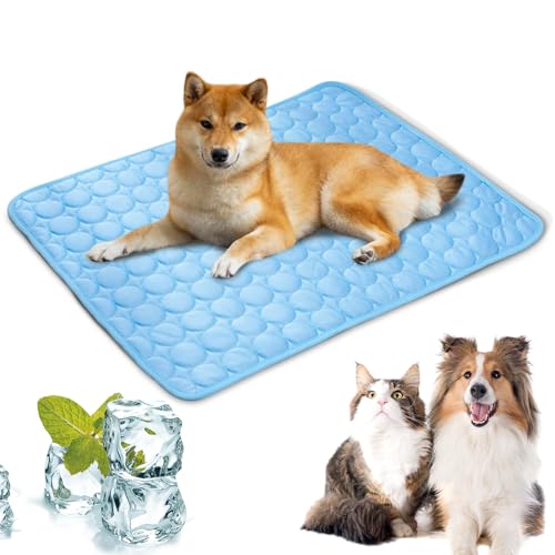 LURNODY Kühlmatte Hunde 70 * 55cm Pet Cooling Mat Selbstkühlende Kühldecke Hund für Katzen und Hunde Selbstkühlende Hundematte Leicht zu Reinigen Perfekt für Auto, Reise und Zuhause （Blau L） von LURNODY