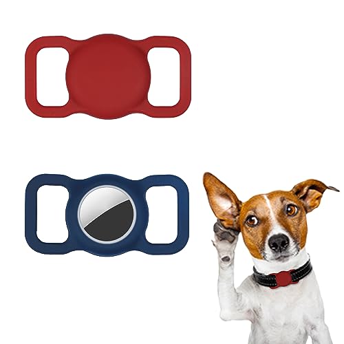 2 Stück Airtag Hundehalsbandhalter, Wasserdicht Silikon Halter für Airtag Hundehalsband Kratzfest Schützende Airtag-Hülle Air-Tag-Halterung für Hunde Katzen Haustierhalsbänder (Rot+Blau) von LUTER