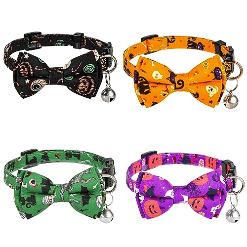 4 Stück Halloween Katzenhalsband, 30 x 1cm Verstellbares Katzenhalsband mit Glöckchen Katzenhalsbänder mit Glöckchen für Hunde Kätzchen Dekorationszubehör von LUTER