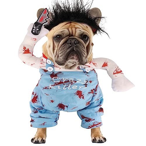 Chucky Hundekostüm, Chucky Halloween Hundekostüm Lustig Hunde Cosplay Kostüm Blutiges Hundekostüm für Halloween Weihnachten Party für Kleine Mittelgroße Hunde und Katzen (XL) von LUTER