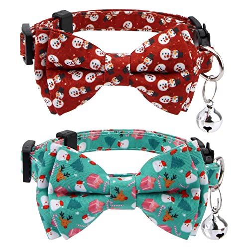 LUTER 2 x Weihnachts-Katzenhalsband mit Glöckchen und Fliege, verstellbares Katzenhalsband, Breakaway, niedliches Weihnachts-Thema, Kätzchen-Halsband für weibliche und männliche Katzen, Welpen LUTER 2 x Weihnachts-Katzenhalsband mit Glöckchen und Fliege, verstellbares Katzenhalsband, Breakaway, niedliches Weihnachts-Thema, Kätzchen-Halsband für weibliche und männliche Katzen, Welpen von LUTER