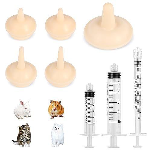 LUTER 8 Packungen Nippel mit Spritze für Haustiere, Silikon Nippelsauger Tragbar Welpen-Futtersauger für Neugeborene Welpen Kätzchen Kaninchen, Anstelle von Saugflaschen (9 Kombinationen) von LUTER