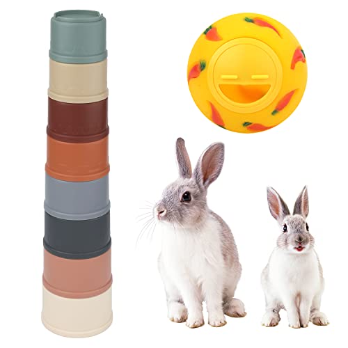 LUTER 8-teilige Stapelbecher Kaninchen mit 1pc Treat Ball, Häschen Stapelbecher Hasenspielzeug für Kaninchen Stapelbecher für Hasen Kunststoff-Nistspielzeugbecher für Haustiere von LUTER