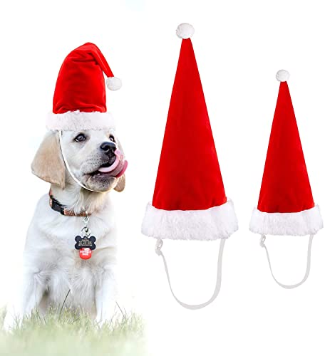 Luter 2 Stück Verstellbare Weihnachtsmütze für Hundekatze, 2 Größe Weihnachtsmütze für Haustier, Weihnachtskostüm für Weihnachtsfeier Neujahrsdekorationen von LUTER