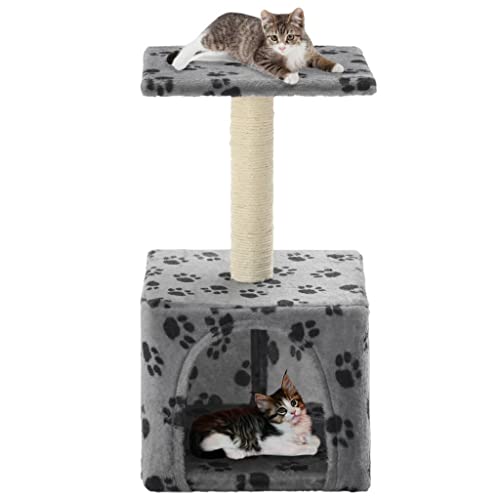 Katzenbaum mit Sisal Kratzbaum 55 cm grau Pfotenabdruck Tiere & Haustierbedarf Haustierbedarf Katzenbedarf Katzenmöbel von LUVYIMO