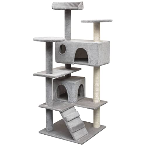 Katzenbaum mit Sisal-Kratzstämmen 125 cm Grau-Tiere & Haustierbedarf Haustierbedarf Katzenbedarf Katzenmöbel von LUVYIMO