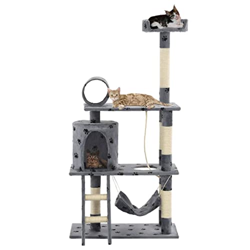 Katzenbaum mit Sisal-Kratzstämmen 140 cm grau Pfotenabdrücke - Tiere & Haustierbedarf von LUVYIMO