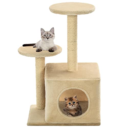 Katzenbaum mit Sisal-Kratzstämmen 60 cm Beige-Tiere & Haustierbedarf Haustierbedarf Katzenbedarf Katzenmöbel von LUVYIMO