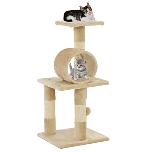 Katzenbaum mit Sisal-Kratzstämmen 65 cm Beige-Tiere & Haustierbedarf Haustierbedarf Katzenbedarf Katzenmöbel von LUVYIMO