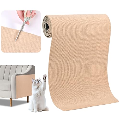 Katzenkratzmatte, Anti-Kratzer Selbstklebende Katzenkratzmatte für Sofas und Wände, Katzenkratzmatte 40 x 200 cm, auf Jede Größe zuschneidbar, Katzenkratzbrett, schützt Sofamöbel (Khaki) von LUXECOVE