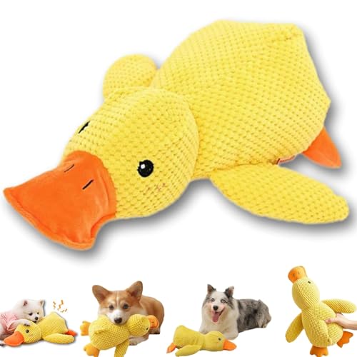 Biovetmd Beruhigendes Entenspielzeug, Knisterenten aus Plüsch, niedliches Quacken, gefüllte Enten, Hundespielzeug, gelbes gefülltes Kauspielzeug für kleine, mittelgroße und große Rassen (Gelb) von LUYJWZN