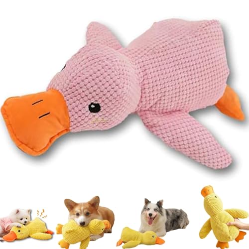 Biovetmd Beruhigendes Entenspielzeug, Knisterenten aus Plüsch, niedliches Quacken, gefüllte Enten, Hundespielzeug, gelbes gefülltes Kauspielzeug für kleine, mittelgroße und große Rassen (Rosa) von LUYJWZN