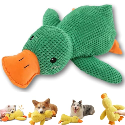 Biovetmd Beruhigendes Entenspielzeug, Knisterenten aus Plüsch, niedliches Quacken, gefüllte Enten, Hundespielzeug, gelbes gefülltes Kauspielzeug für kleine, mittelgroße und große Rassen (grün) von LUYJWZN