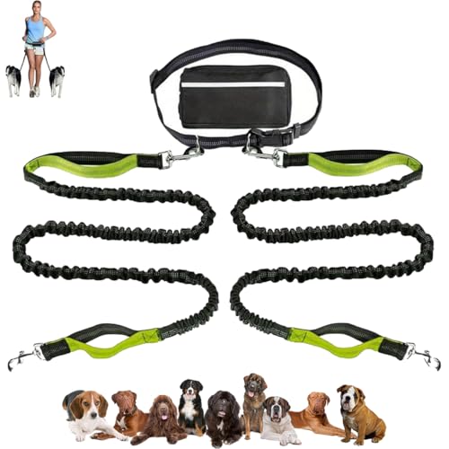 LUYJWZN Upliftjoys Dog Leash, Upliftjoys Hands Free Dog Leash with Zipper Pouch, Dual Padded Handles Waist Leashes for Medium and Large Dog, Reflective Design (A,Double Rope) von LUYJWZN