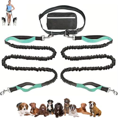 LUYJWZN Upliftjoys Dog Leash, Upliftjoys Hands Free Dog Leash with Zipper Pouch, Dual Padded Handles Waist Leashes for Medium and Large Dog, Reflective Design (B,Double Rope) von LUYJWZN