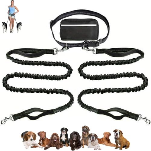 LUYJWZN Upliftjoys Dog Leash, Upliftjoys Hands Free Dog Leash with Zipper Pouch, Dual Padded Handles Waist Leashes for Medium and Large Dog, Reflective Design (I,Double Rope) von LUYJWZN