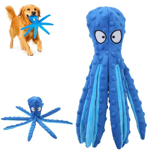 LUYJWZN Whiskerspot Octopus Dog Toy, Whiskerspot Eco-Friend Octopus Plush, No Stuffing Crinkle Interactive Chew Toy, for Aggressive Chewers Dogs, Squeaky Dog Toys for Puppy (Blue) von LUYJWZN
