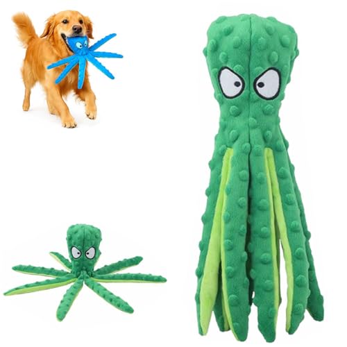 LUYJWZN Whiskerspot Octopus Dog Toy, Whiskerspot Eco-Friend Octopus Plush, No Stuffing Crinkle Interactive Chew Toy, for Aggressive Chewers Dogs, Squeaky Dog Toys for Puppy (Green) von LUYJWZN