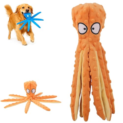 LUYJWZN Whiskerspot Octopus Dog Toy, Whiskerspot Eco-Friend Octopus Plush, No Stuffing Crinkle Interactive Chew Toy, for Aggressive Chewers Dogs, Squeaky Dog Toys for Puppy (Orange) von LUYJWZN