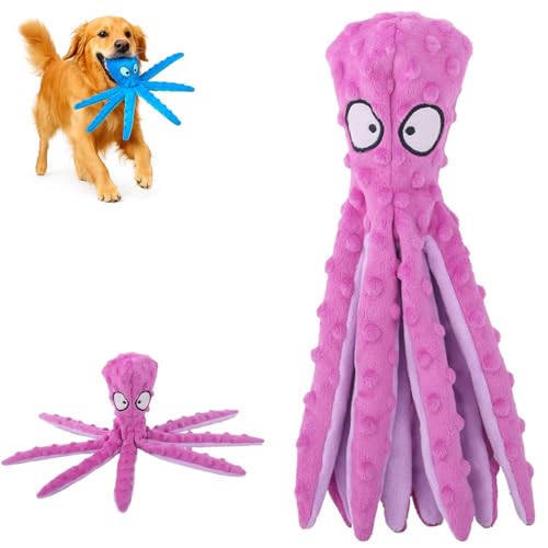 LUYJWZN Whiskerspot Octopus Dog Toy, Whiskerspot Eco-Friend Octopus Plush, No Stuffing Crinkle Interactive Chew Toy, for Aggressive Chewers Dogs, Squeaky Dog Toys for Puppy (Purple) von LUYJWZN
