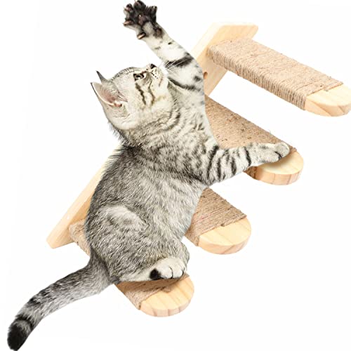 LUZGAT Katzen-Wandregale, Klettermöbel, Wandmontage, vierstufige Holz-Katzenwandstufen, Treppenleitern, mit Juteseil, Anti-Rutsch-Design, für alle kleinen Katzen, Welpen, Tiere, Schlafen, Spielen von LUZGAT