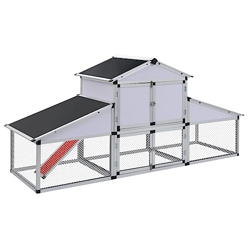 Hühnerstall mit Freilaufgehege und Nistkasten, Aluminium-Rahmen + Eisen-Drahtgitter + MDF, Kleintierstall, 258 x 74 x 117 cm von LVHUIDEH