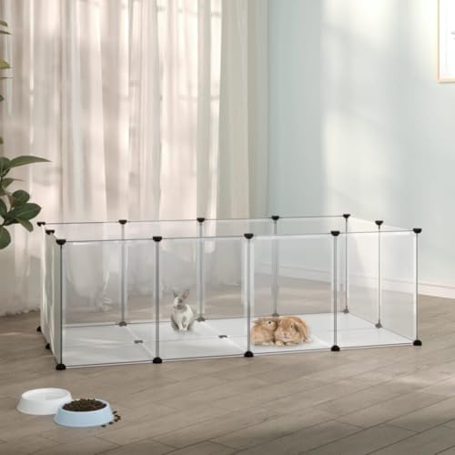 Kleintierkäfig, Haustierkäfig für Welpen Kätzchen Kaninchen Igeln Hamstern Meerschweinchen, Transparent, 144 x 74 x 46.5 cm, PP und Stahl von LVHUIDEH