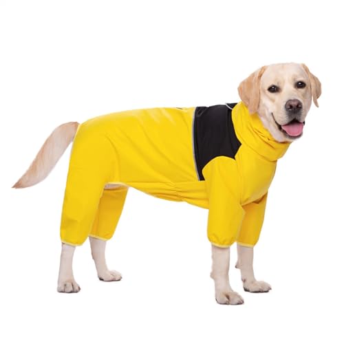 LVYUDS 4 Beine Reibverschluss Regenmantel Hund, Reflektierend Wasserdicht Winddicht Hunde Regenmantel Einstellbar Kordelzug Allgemein Zweck Jacke für Regnerisch Verschneite Tage(Color:Gelb,Size:7XL) von LVYUDS