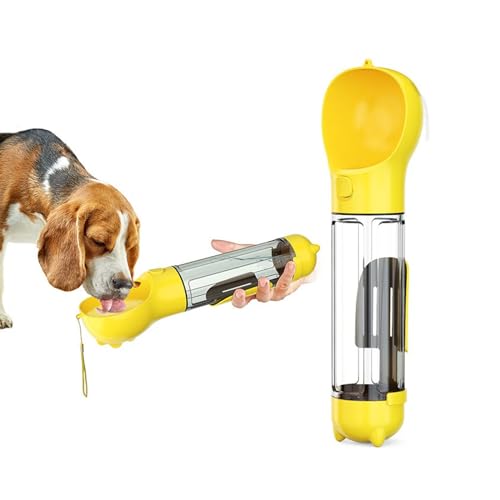 LVYUDS Hundetrinkflasche for Unterwegs, Hunde Trinkflasche mit Kotbeutel, Trinkflasche Hund for Draussen Gehen for Kleine und mittlere Hunde (Color : Gelb, Size : 300ml) von LVYUDS