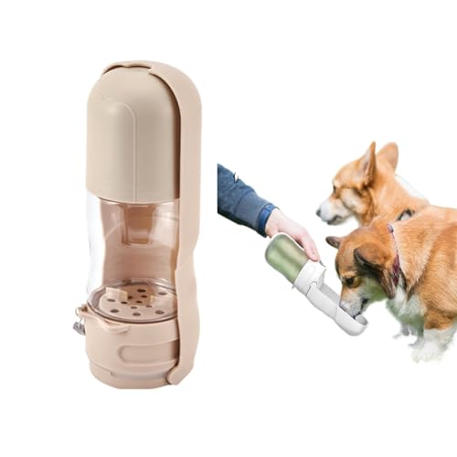 LVYUDS Hundetrinkflasche for Unterwegs mit Futterbehälter, Hunde Trinkflasche Faltbare, Trinkflasche Hund for Draussen Gehen Reisen for Hunde Kleiner Rassen (Color : Khaki, Size : 2-in-1) von LVYUDS