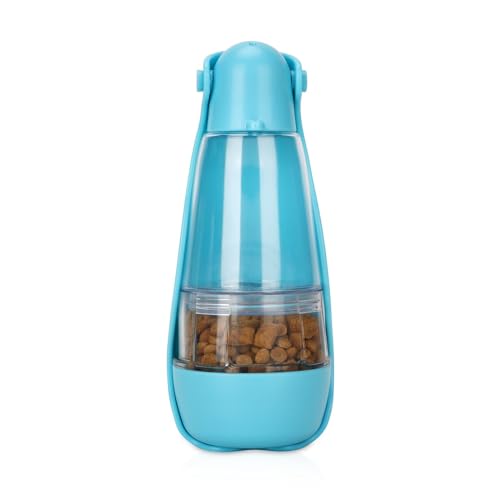 LVYUDS Hundetrinkflasche for Unterwegs mit Futterbehälter, Hunde Trinkflasche Faltbare, Trinkflasche Hund for Hund Draussen Wandern, Reisen, Camping Essentiell (Color : Blau, Size : 2 in 1) von LVYUDS